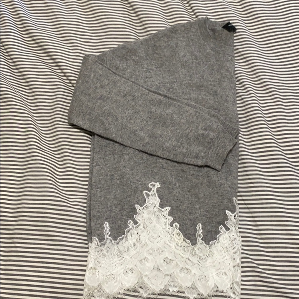 The Kooples Grey Wool Sweater with Lace Trim - Picture 4 of 6
